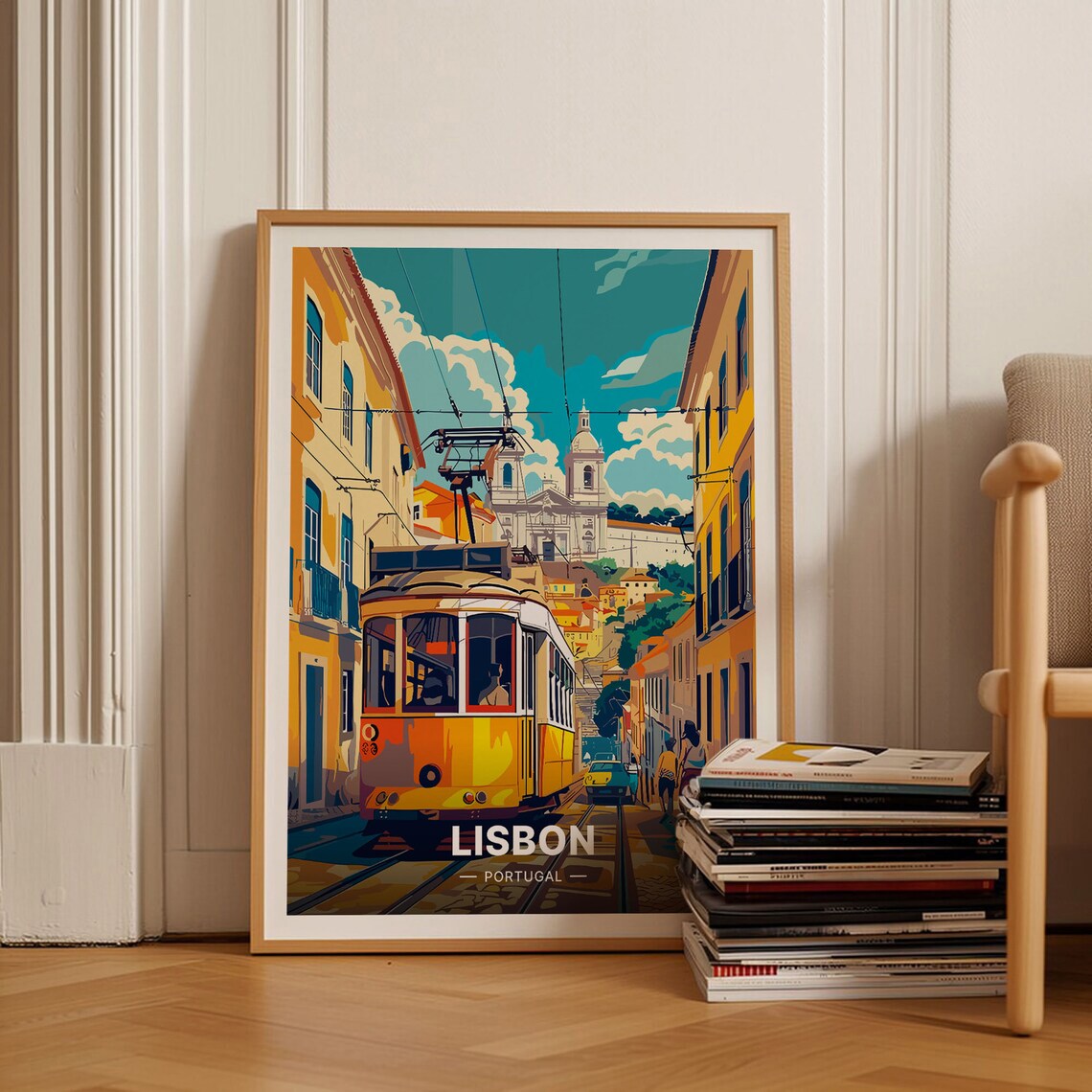 Lisbon Portugal Travel Poster, Vibrant Cityscape Art
