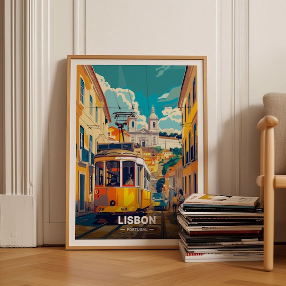 Lisbon Portugal Travel Poster, Vibrant Cityscape Art
