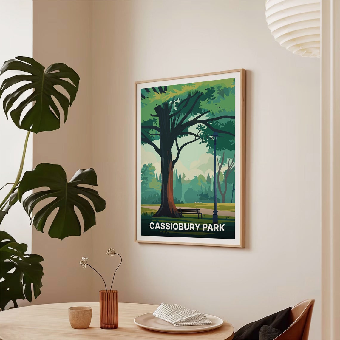 Cassiobury Park Big Tree Bench Green Park Scene Illustrated Poster - Image 2