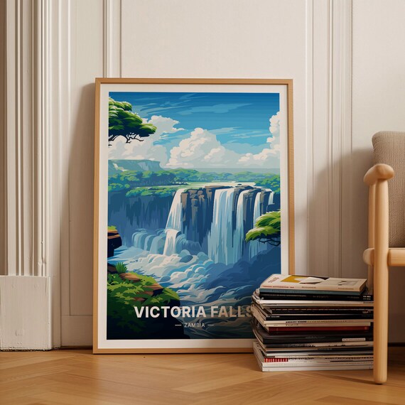 Victoria Falls Zambia Waterfall Vintage Travel Poster Nature Art
