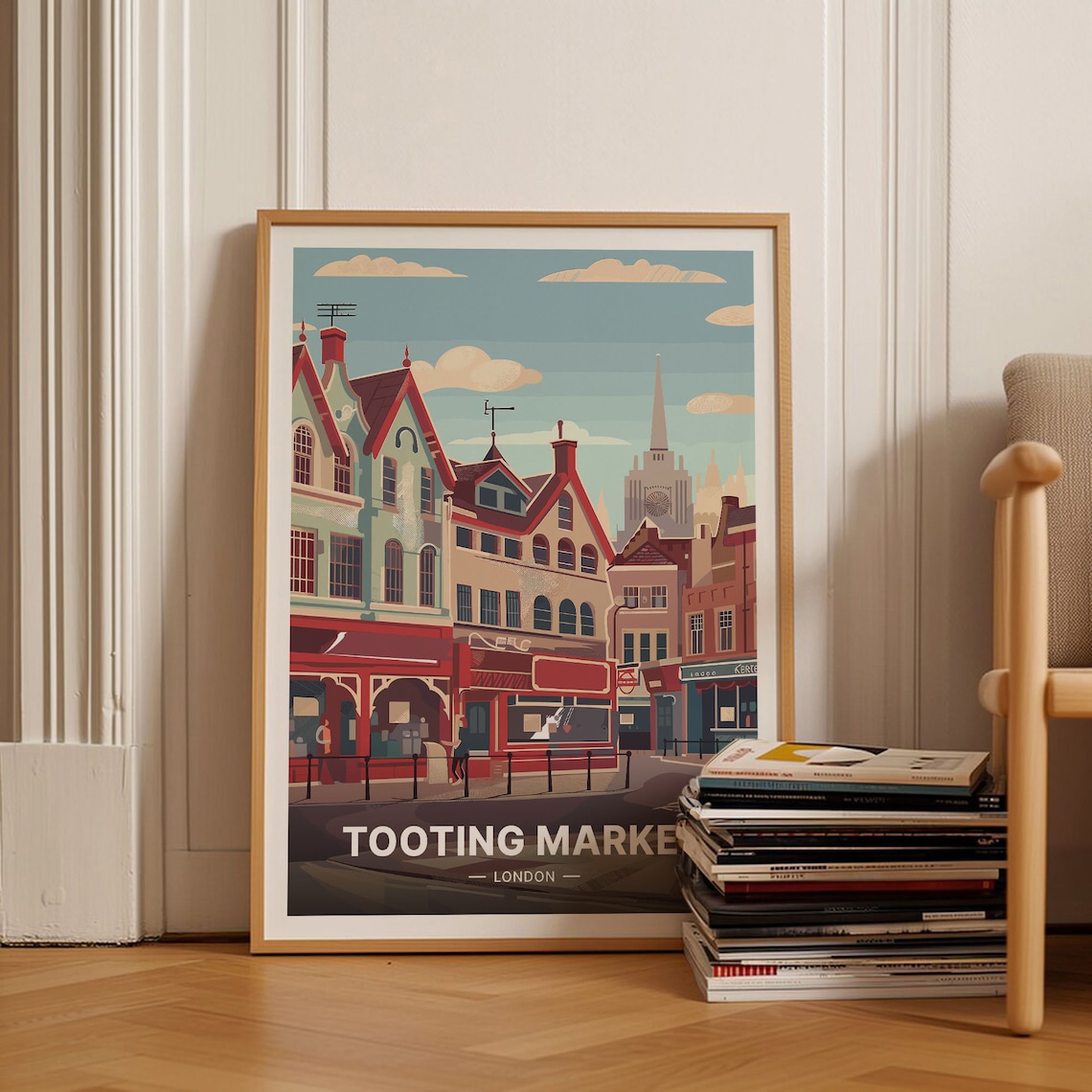 Tooting Market London Retro Street Scene Vintage Travel Art Poster