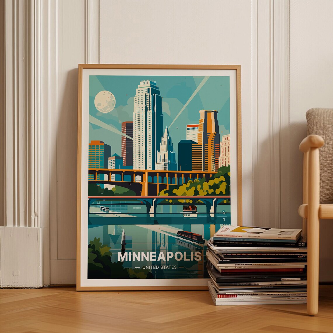 Minneapolis Skyline Travel Poster, Cityscape Decor