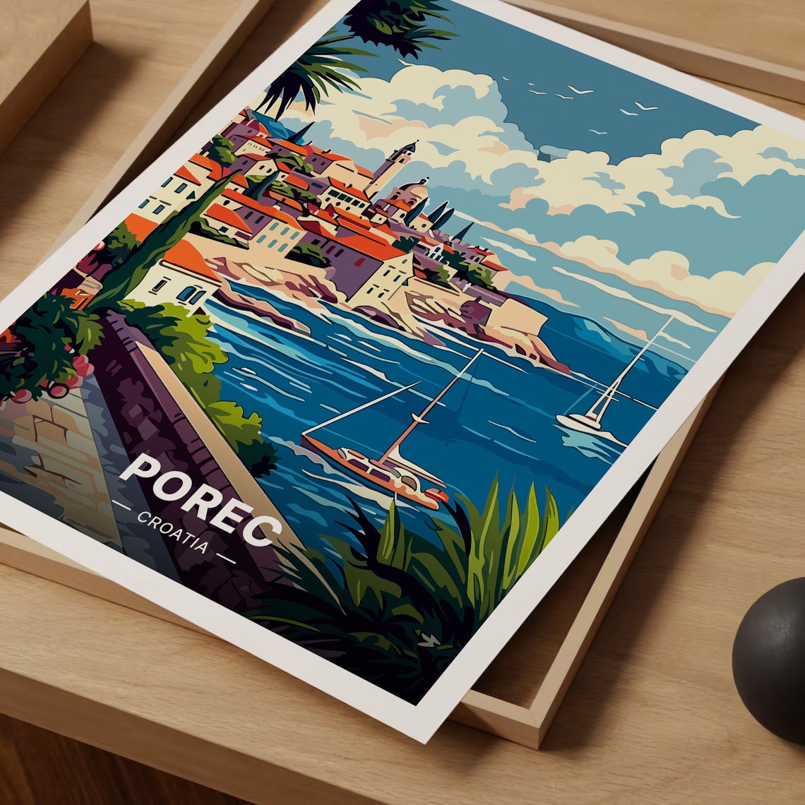 Porec Croatia Coastal Old Town Sailboats Harbour Travel Poster - Image 3