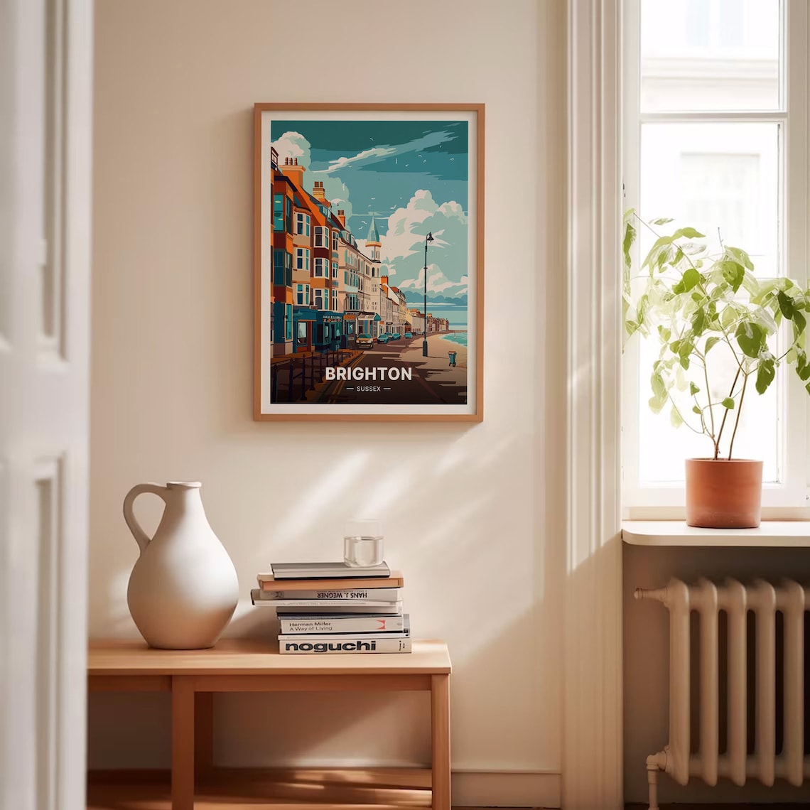 Brighton Sussex Travel Poster Seafront Terraces Golden Hour Street Art - Image 4