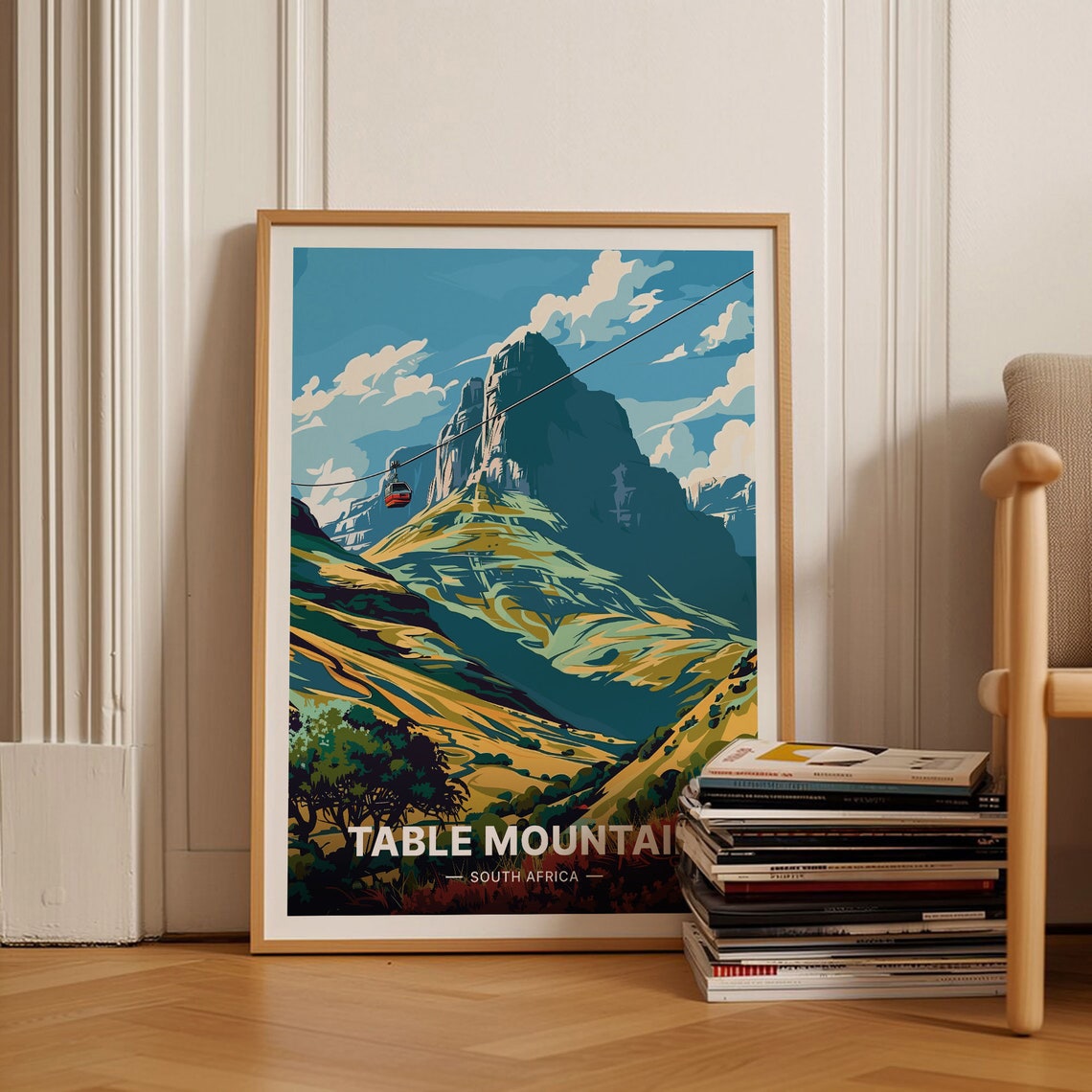 Table Mountain South Africa Cable Car Flat Top Vintage Travel Poster