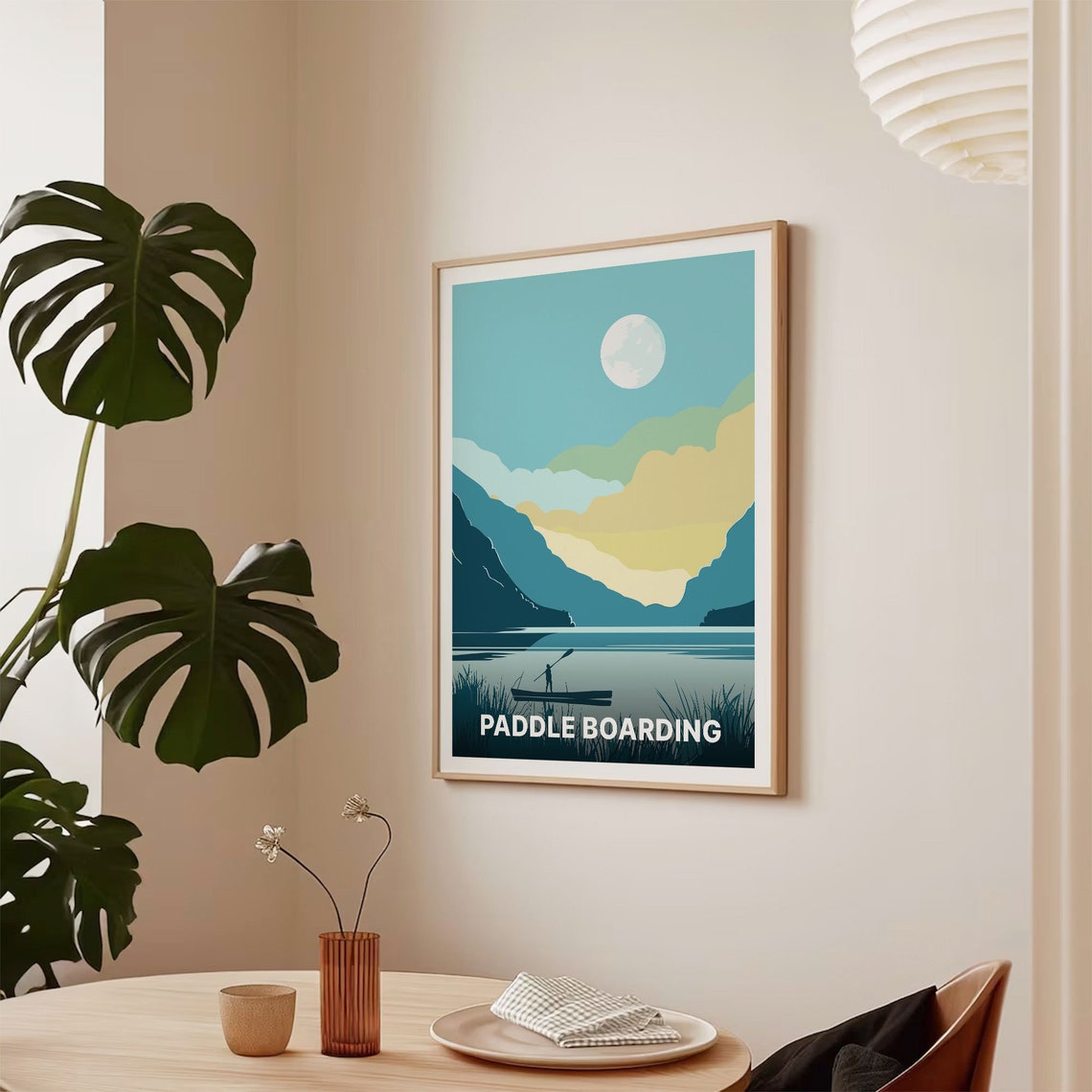 Paddle Boarding Adventure Poster Lake Mountains Sunset Silhouette Art - Image 2