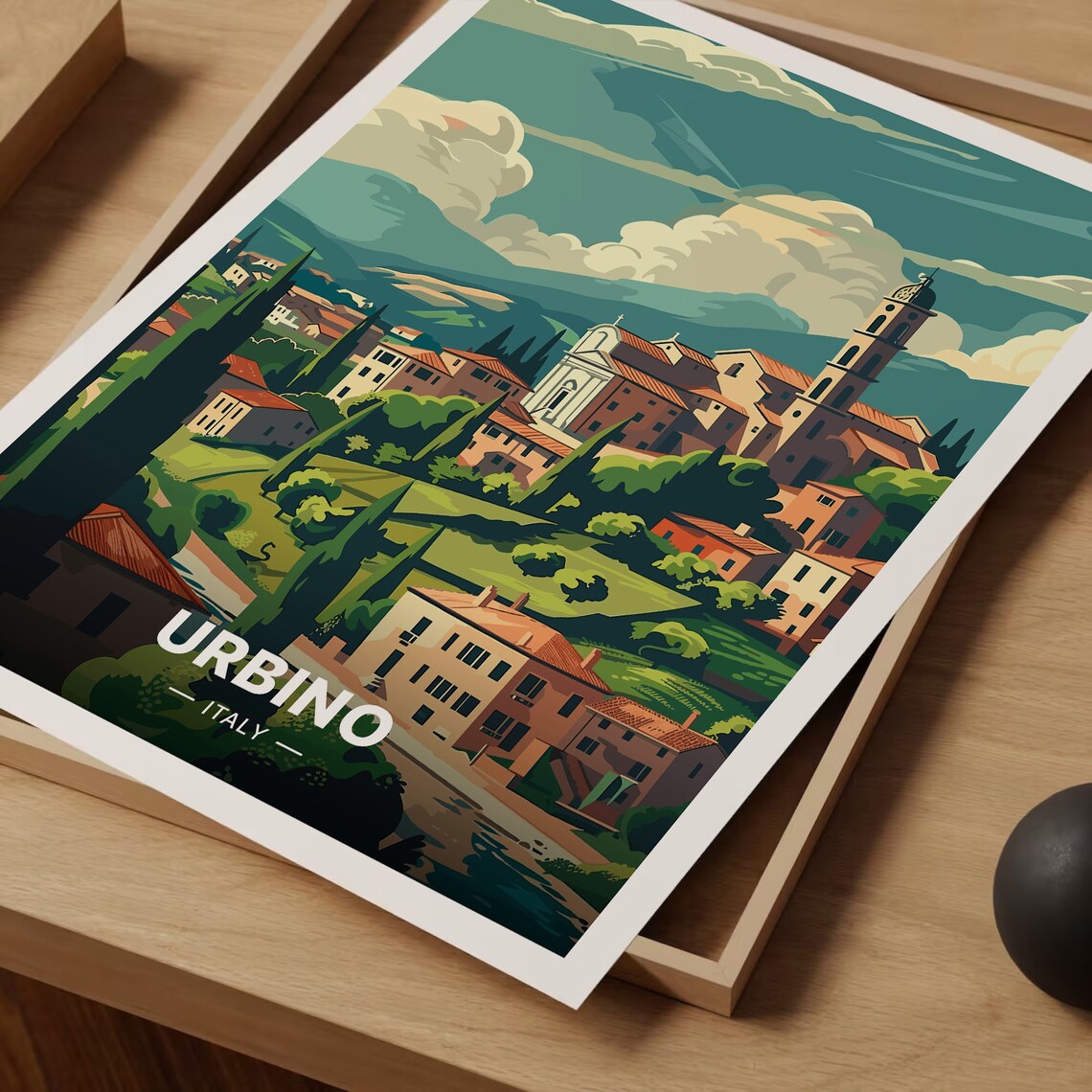 Urbino Italy Hilltop Old Town Cypress Hills Retro Travel Poster - Image 3