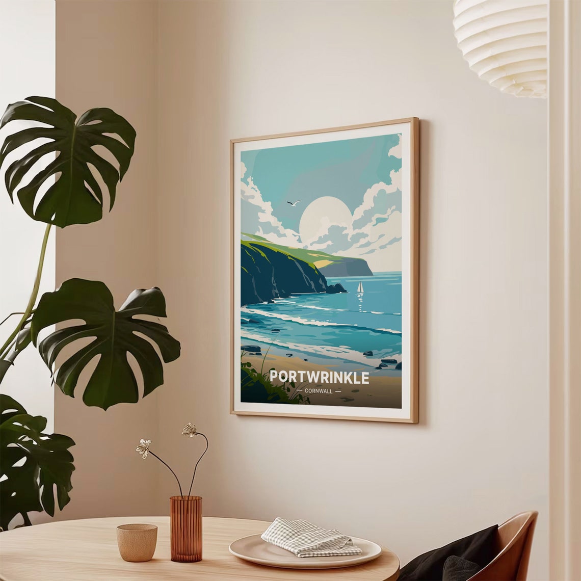 Portwrinkle Cornwall Coastal Cliffs Sailing Boat Ocean Poster - Image 2