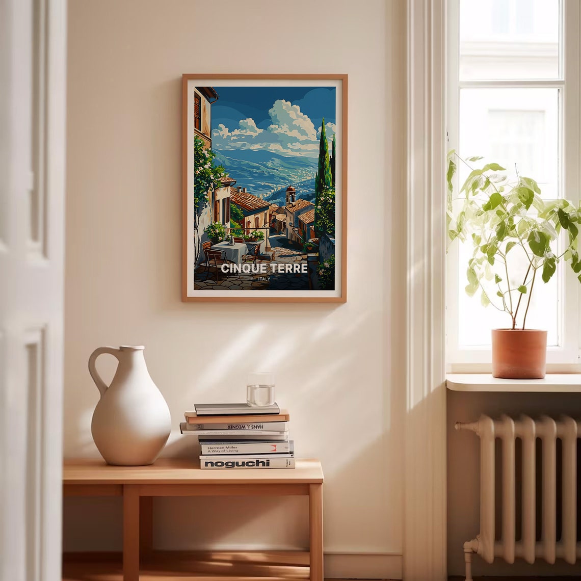 Cinque Terre Italy Hillside Village Cafe Terrace Valley View Poster - Image 4