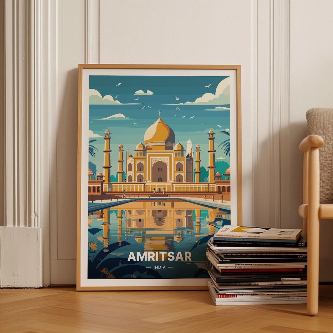Amritsar India Punjab Golden Domed Temple Reflection Travel Poster