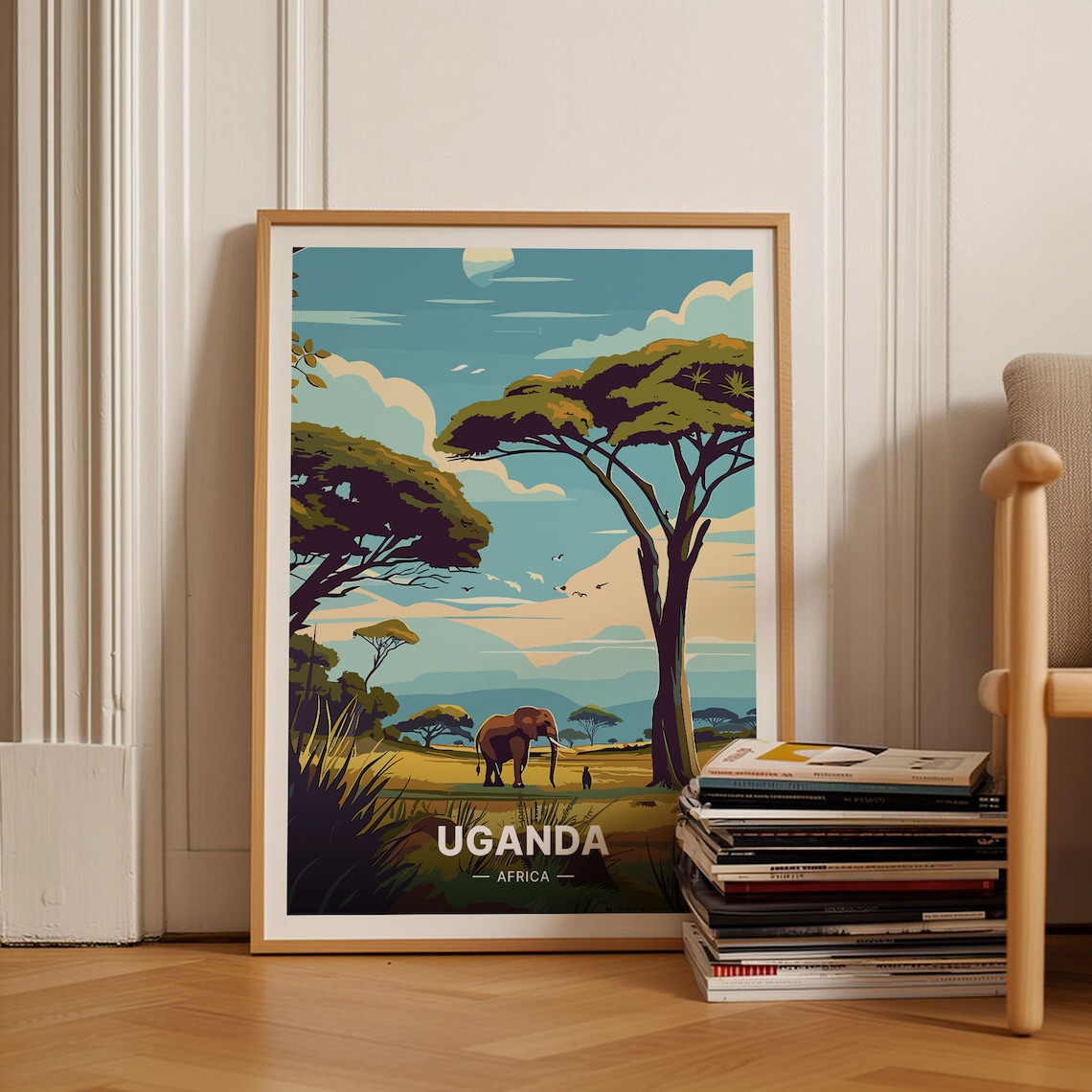 Uganda Travel Poster, Safari Adventure Art Print