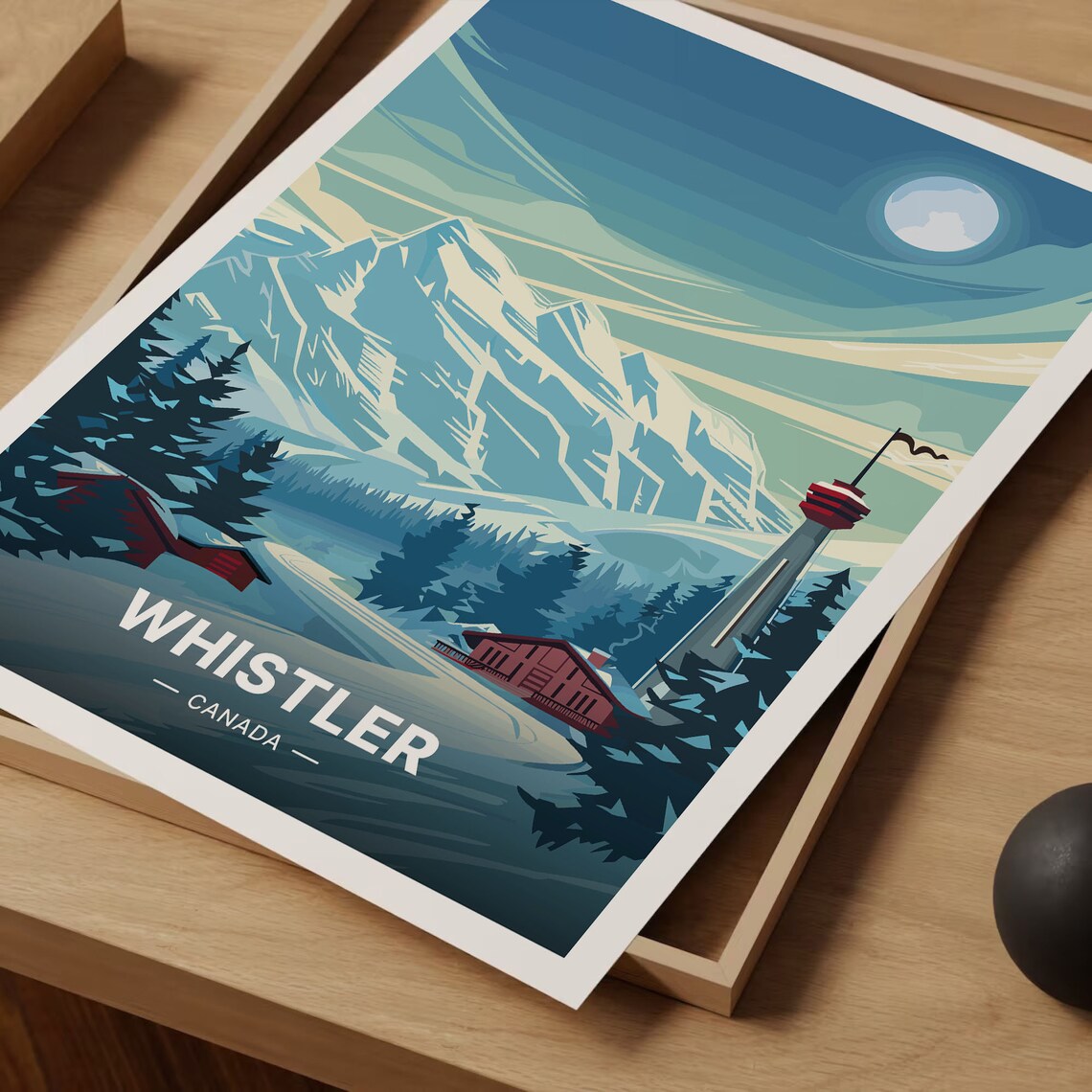 Whistler Canada Ski Mountain Moonlit Peak Village Lights Travel Poster - Image 3