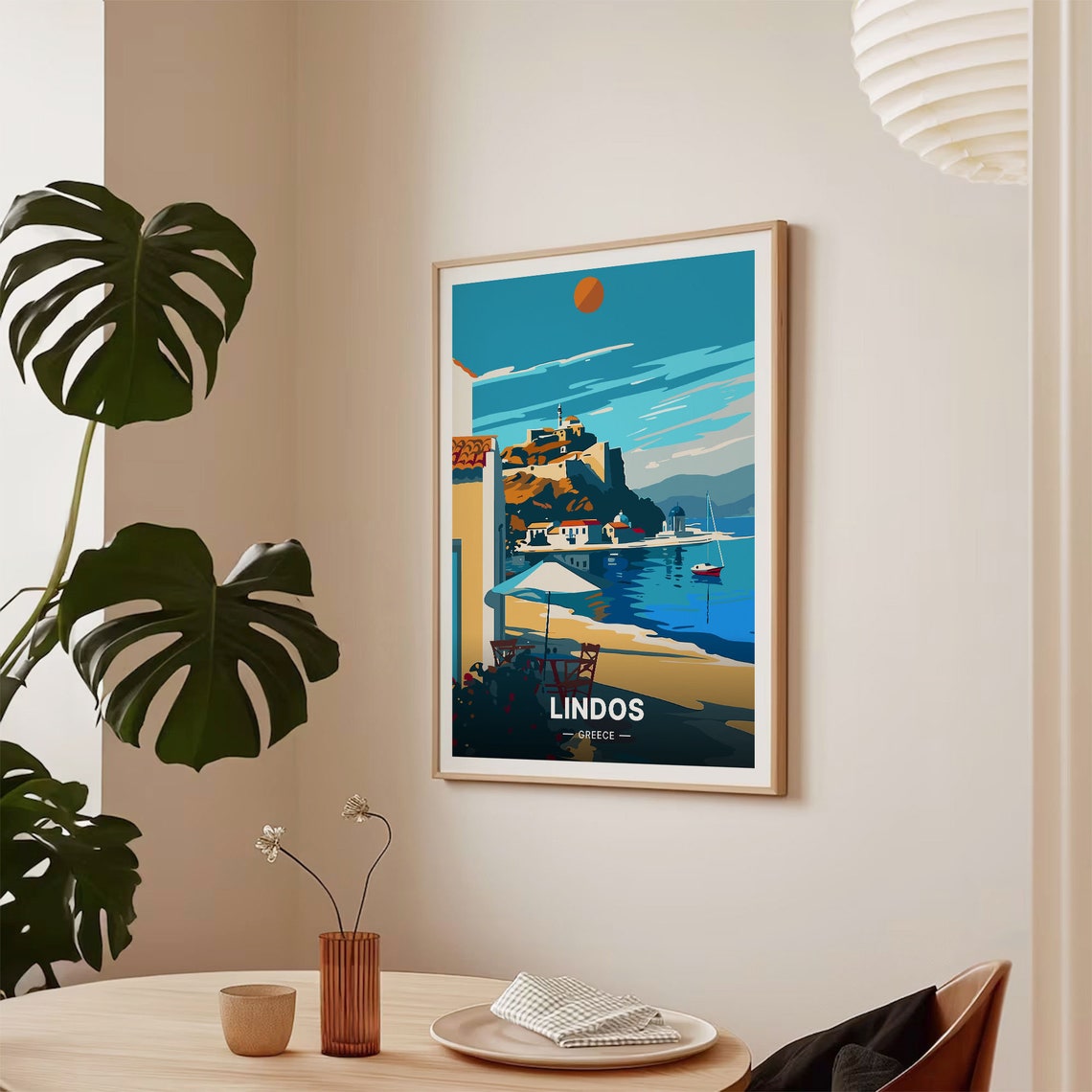 Lindos Greece Acropolis Harbour Seaside Vintage Travel Poster - Image 2