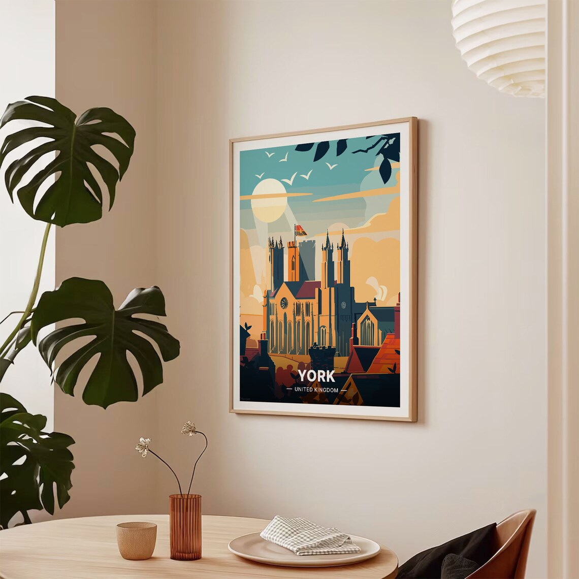 York United Kingdom Minster Vintage Travel Poster Sunset Skyline Art - Image 2