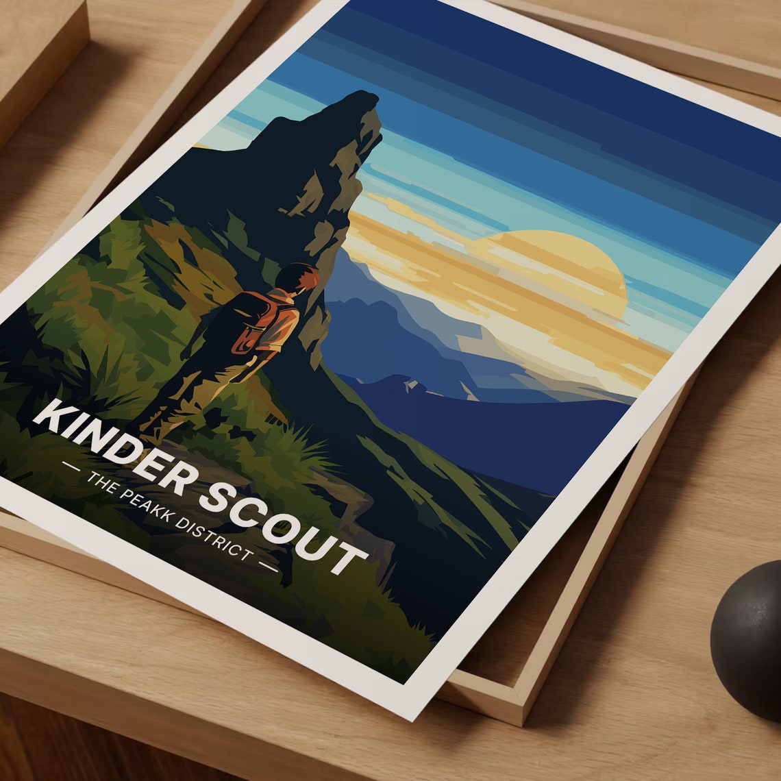 Kinder Scout Peak District Travel Poster Hiker Sunrise Mountain Art - Image 3
