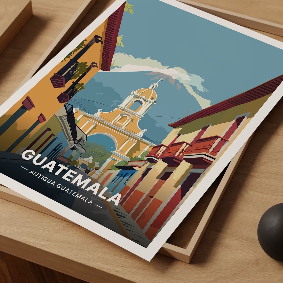 Antigua Guatemala Santa Catalina Arch Volcano Vintage Travel Poster - Image 3