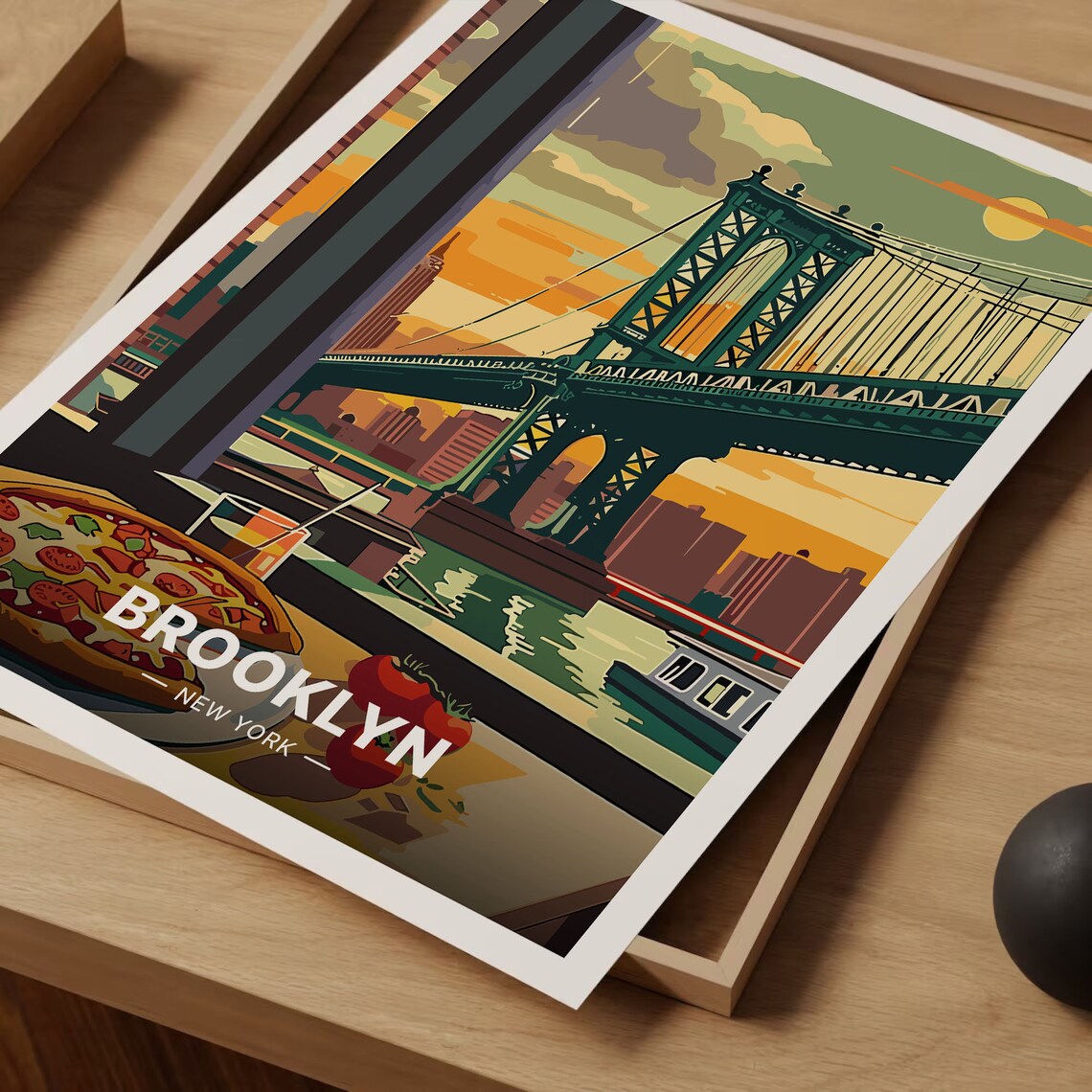 New York City Brooklyn Pizza Travel Poster - Image 3