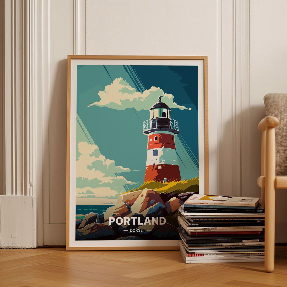 Portland Dorset Red White Lighthouse Rocky Headland Coast Poster