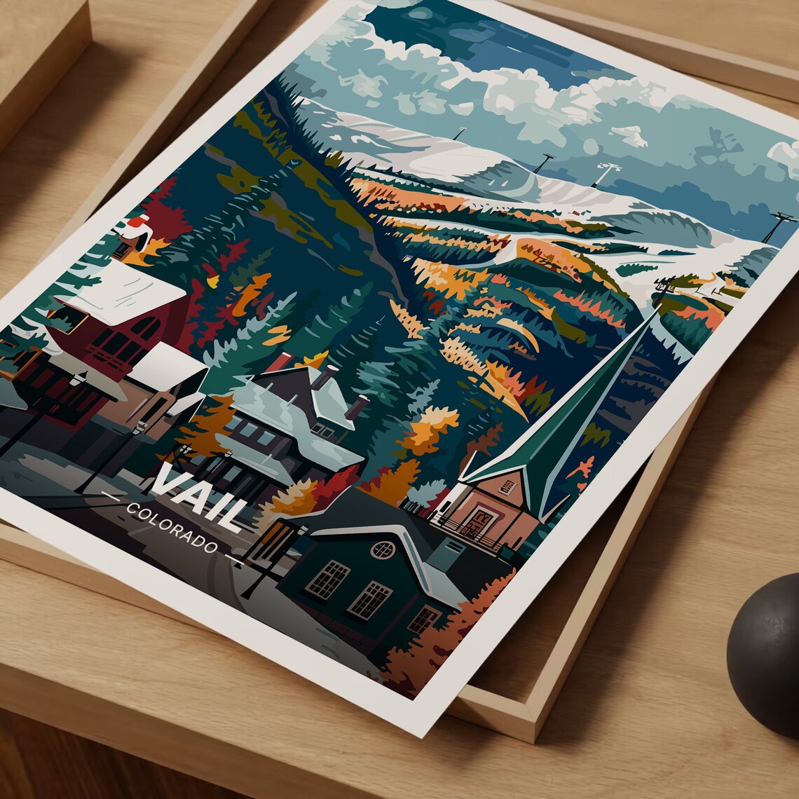 Vail Ski Resort Colorado Travel Poster, Skiers Art Print - Image 3