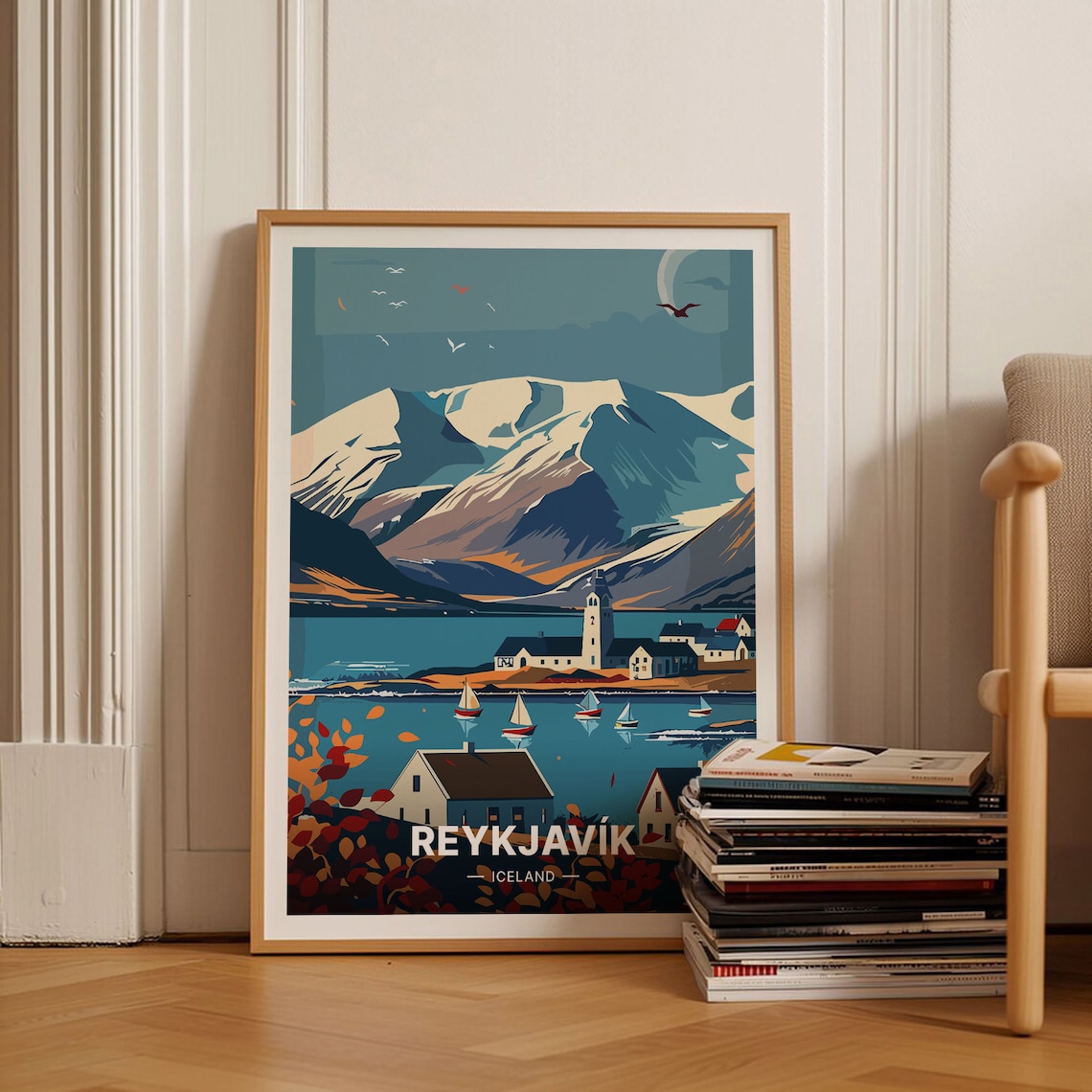 Iceland Reykjavik Cityscape Travel Poster, Nordic Decor