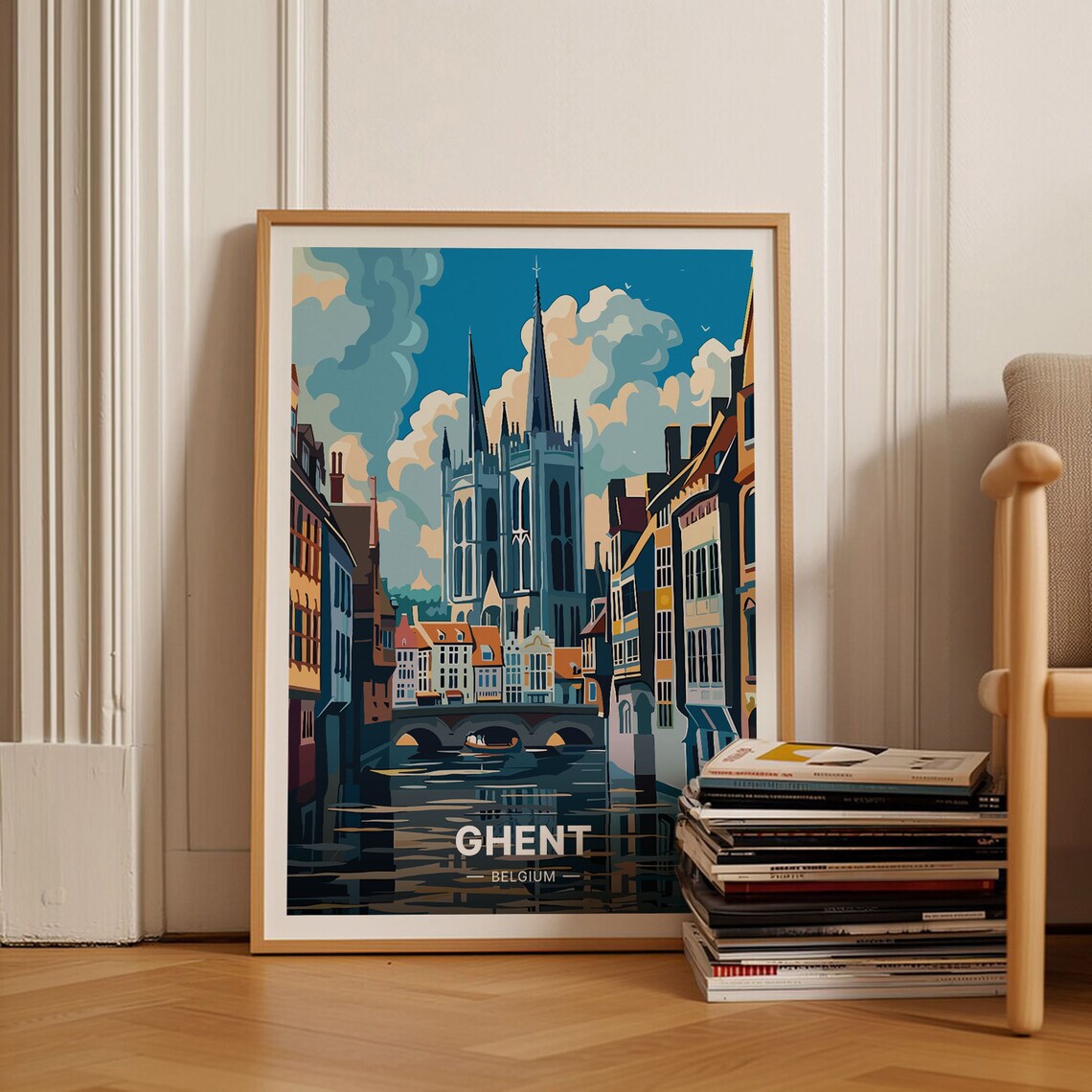 Ghent Belgium Cityscape Travel Poster, Home Decor