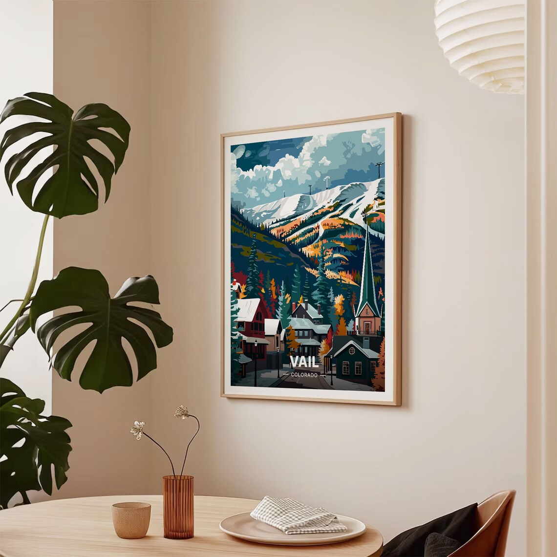Vail Ski Resort Colorado Travel Poster, Skiers Art Print - Image 2