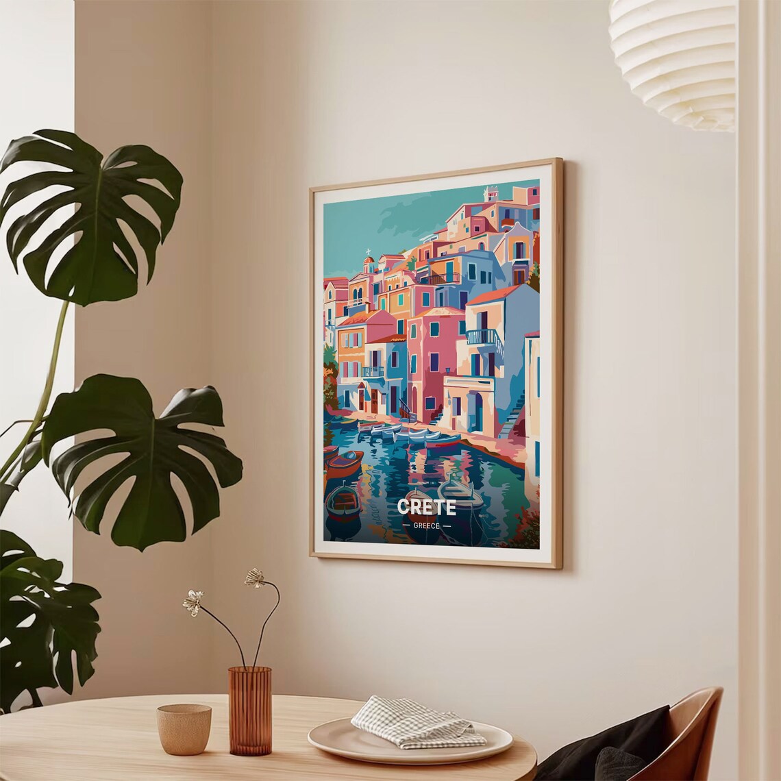 Crete Greece Colorful Harbour Town Boats Mediterranean Travel Poster - Image 2