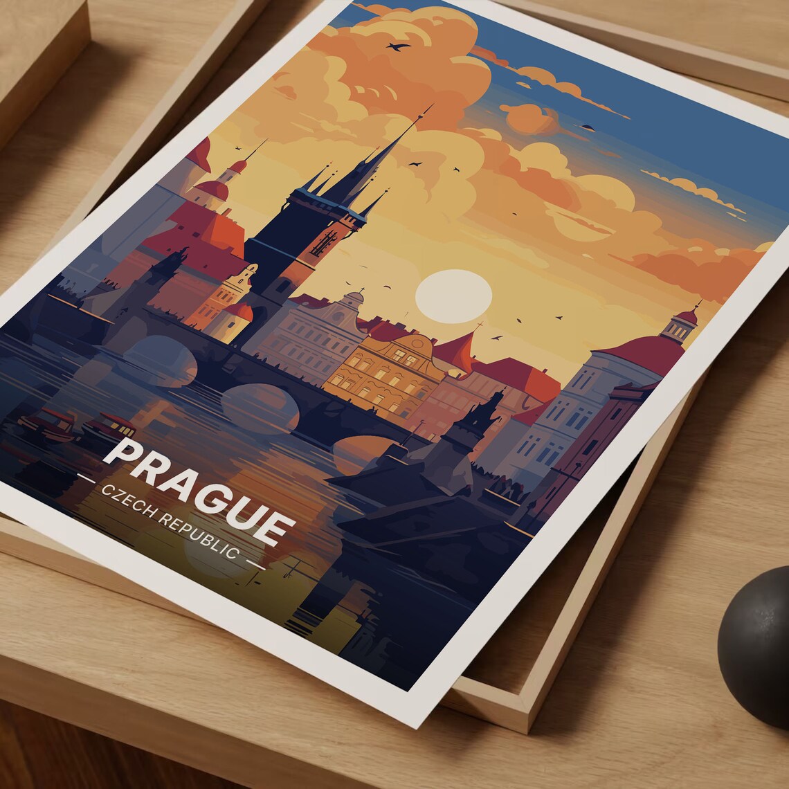 Prague Czech Republic Charles Bridge Sunset Old Town Travel Poster - Image 3