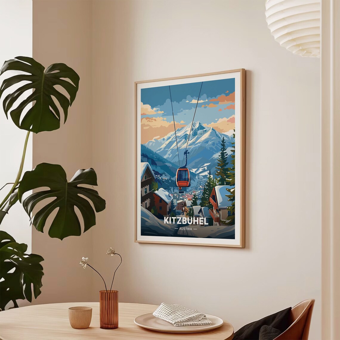 Kitzbuhel Austria Poster Gondola Snowy Village Ski Resort Art - Image 2
