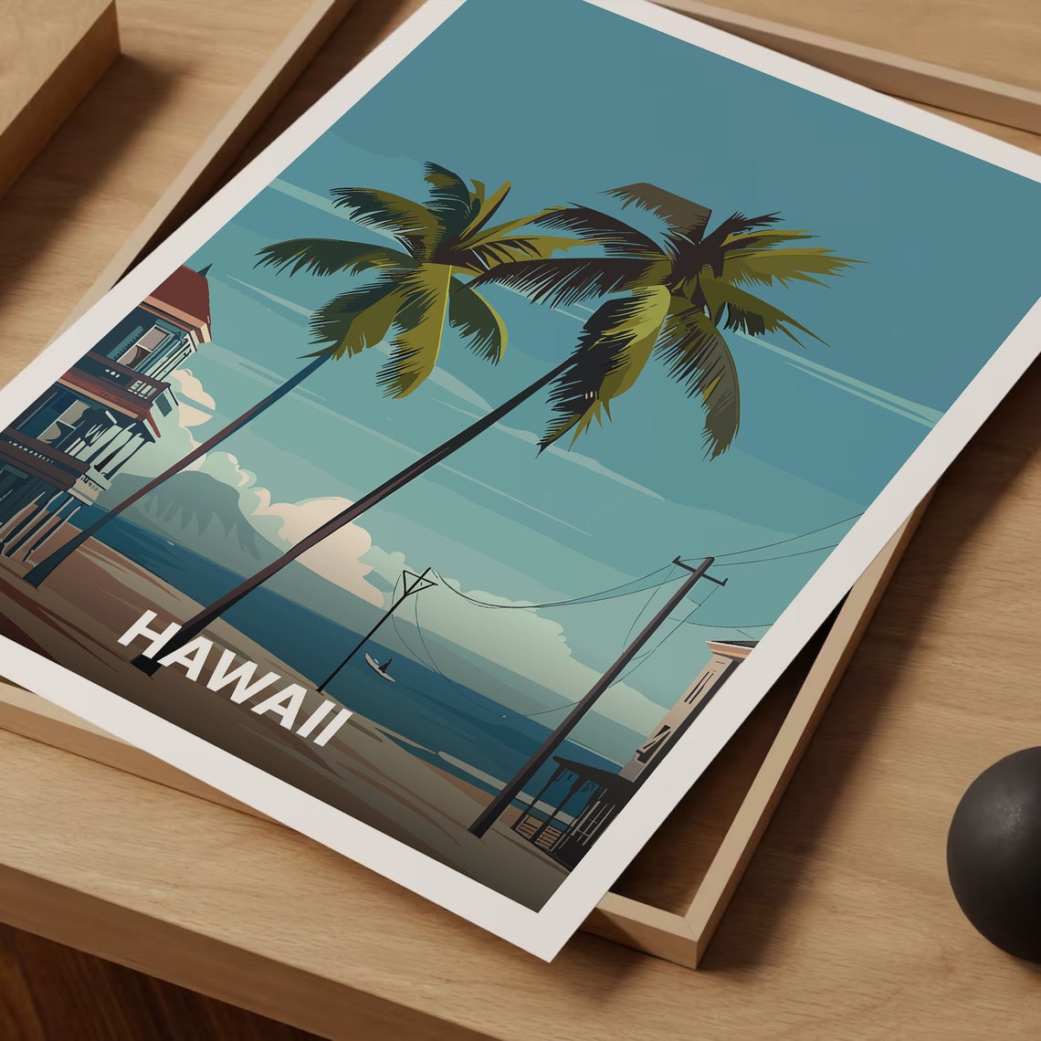 Hawaii Palm Trees Tropical Beach Vintage Island Travel Art Poster - Image 3