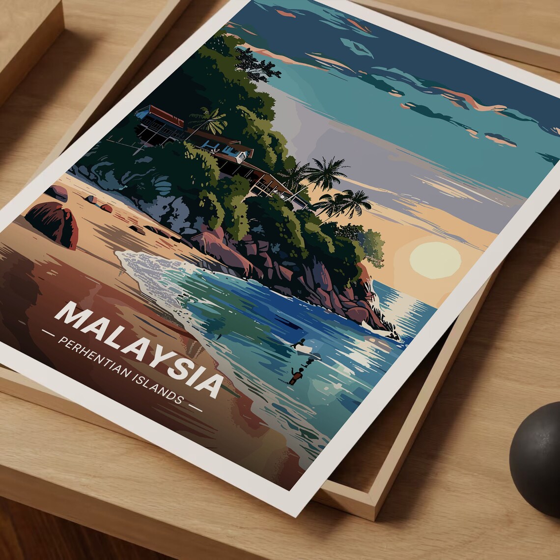 Perhentian Islands Malaysia Sunset Beach Rocky Coast Tropical Poster - Image 3