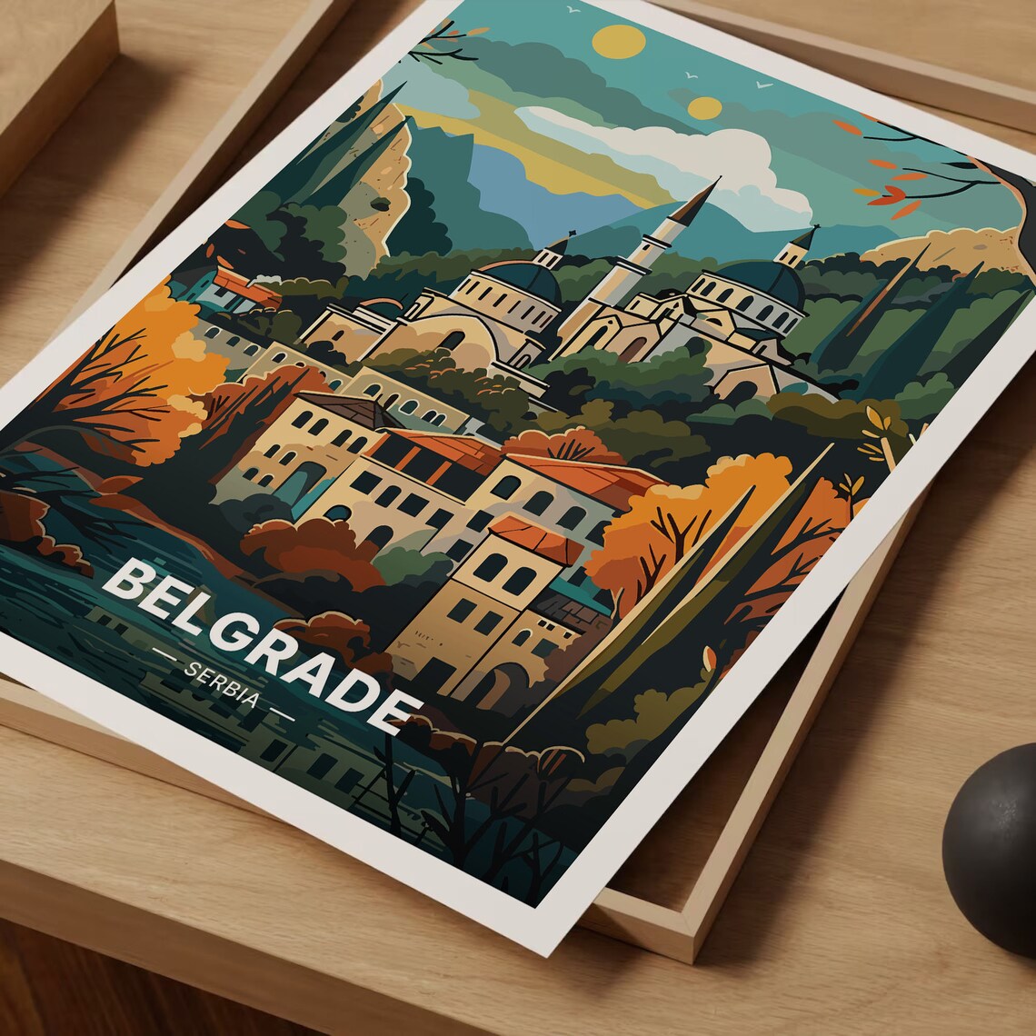 Belgrade Serbia Domed Church Old Town Rooftops Travel Poster Art - Image 3