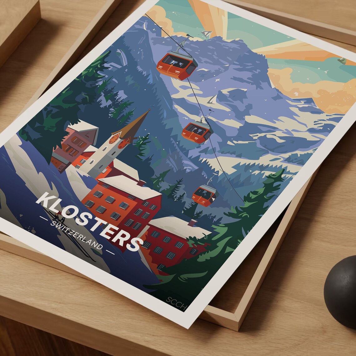 Swiss Alps Klosters Ski Resort Retro Travel Poster - Image 3