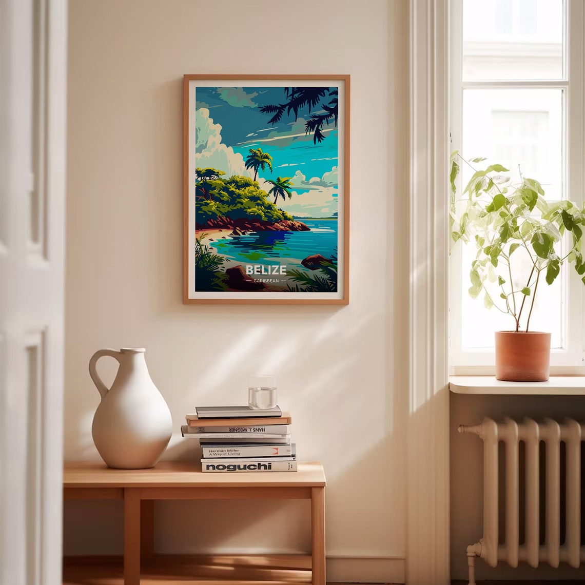 Belize Caribbean Vintage Travel Poster Tropical Coastline Palm Art - Image 4