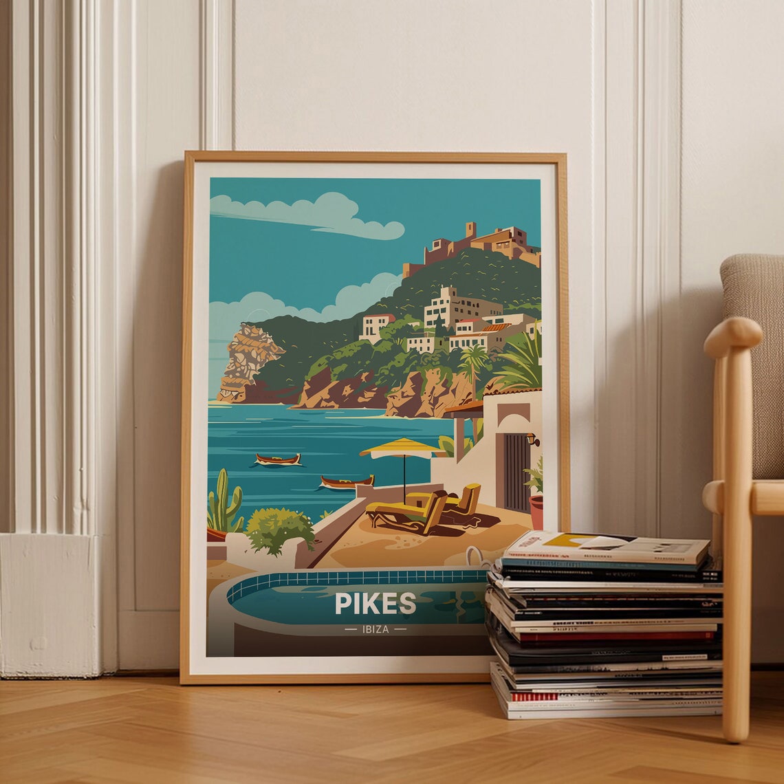 Pikes Ibiza Poolside Terrace Turquoise Bay Hillside Travel Poster