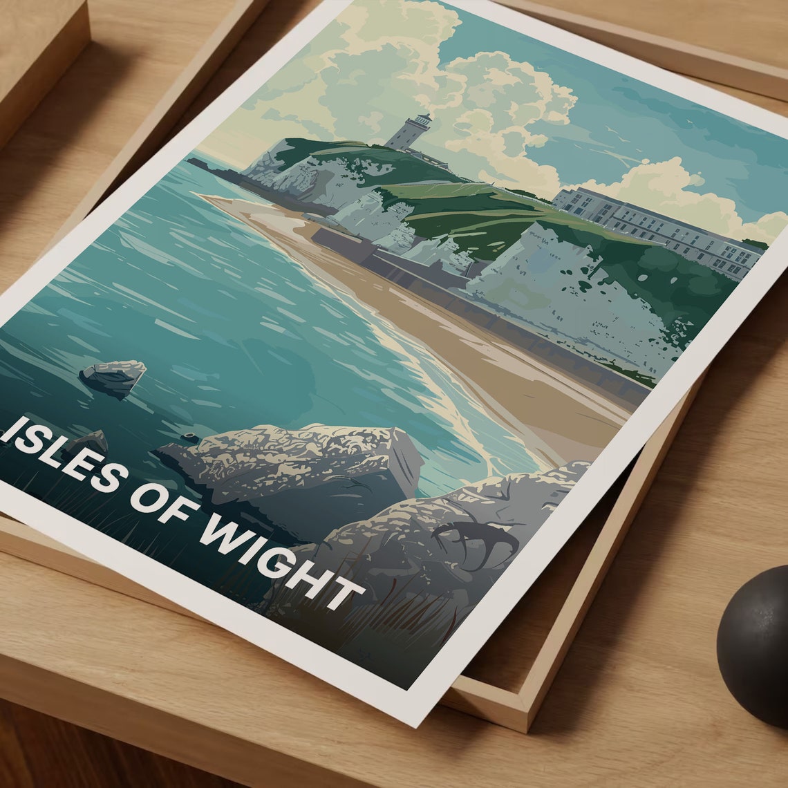 Isle of Wight Poster White Cliffs Lighthouse Beach Seaside Retro Art - Image 3