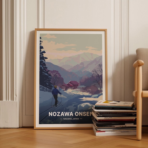 Nozawa Onsen Japan Nagano Ski Slope Snowy Mountain Village Travel Poster