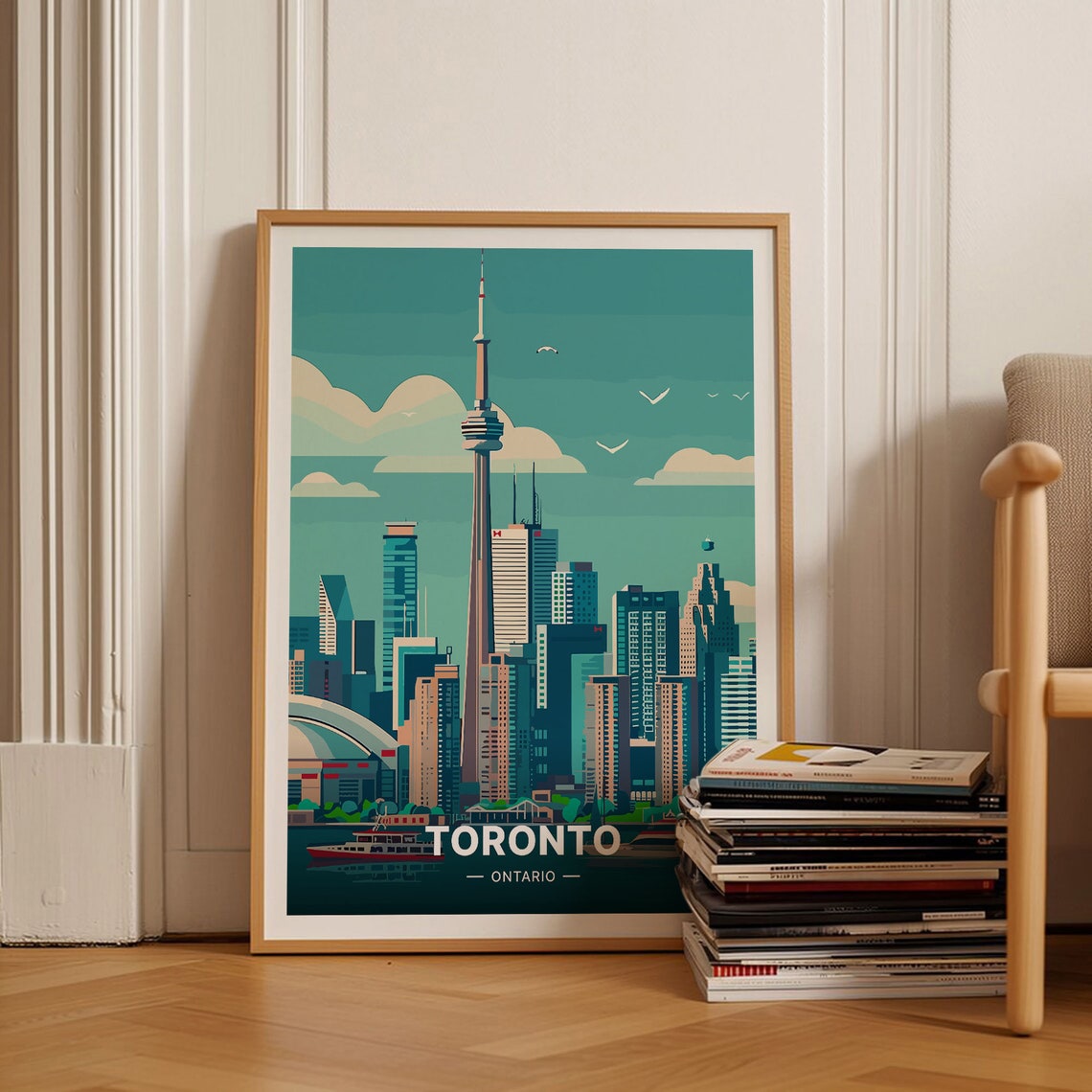 Toronto Ontario CN Tower Skyline Harbor Vintage Canada Travel Poster