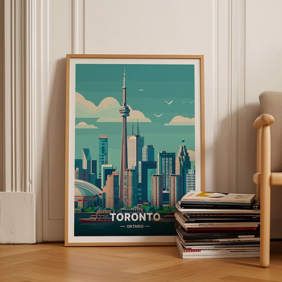 Toronto Ontario CN Tower Skyline Harbor Vintage Canada Travel Poster