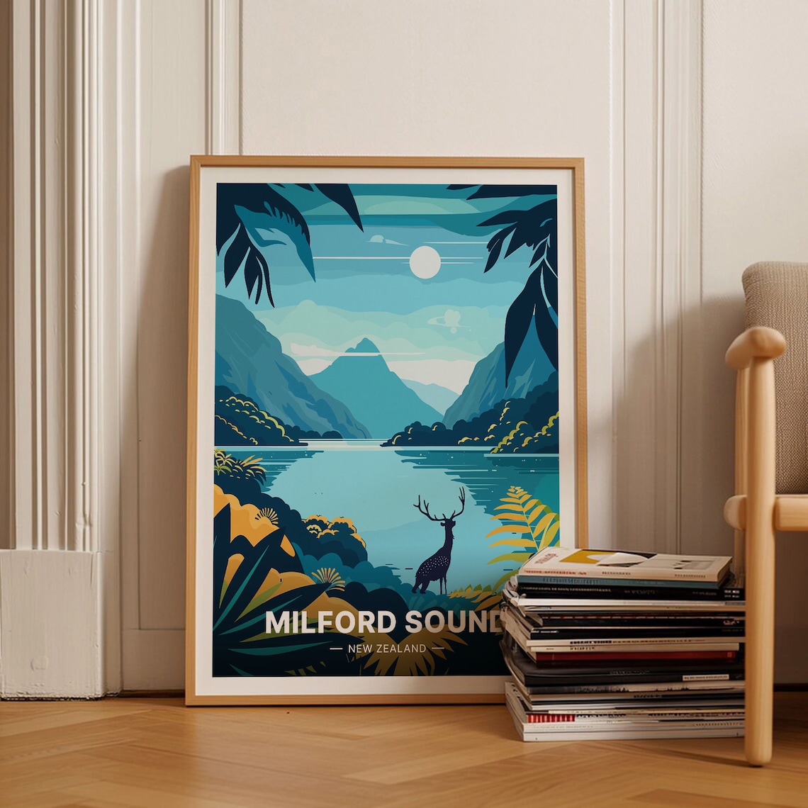 Milford Sound Scenic Travel Poster, New Zealand Landscape