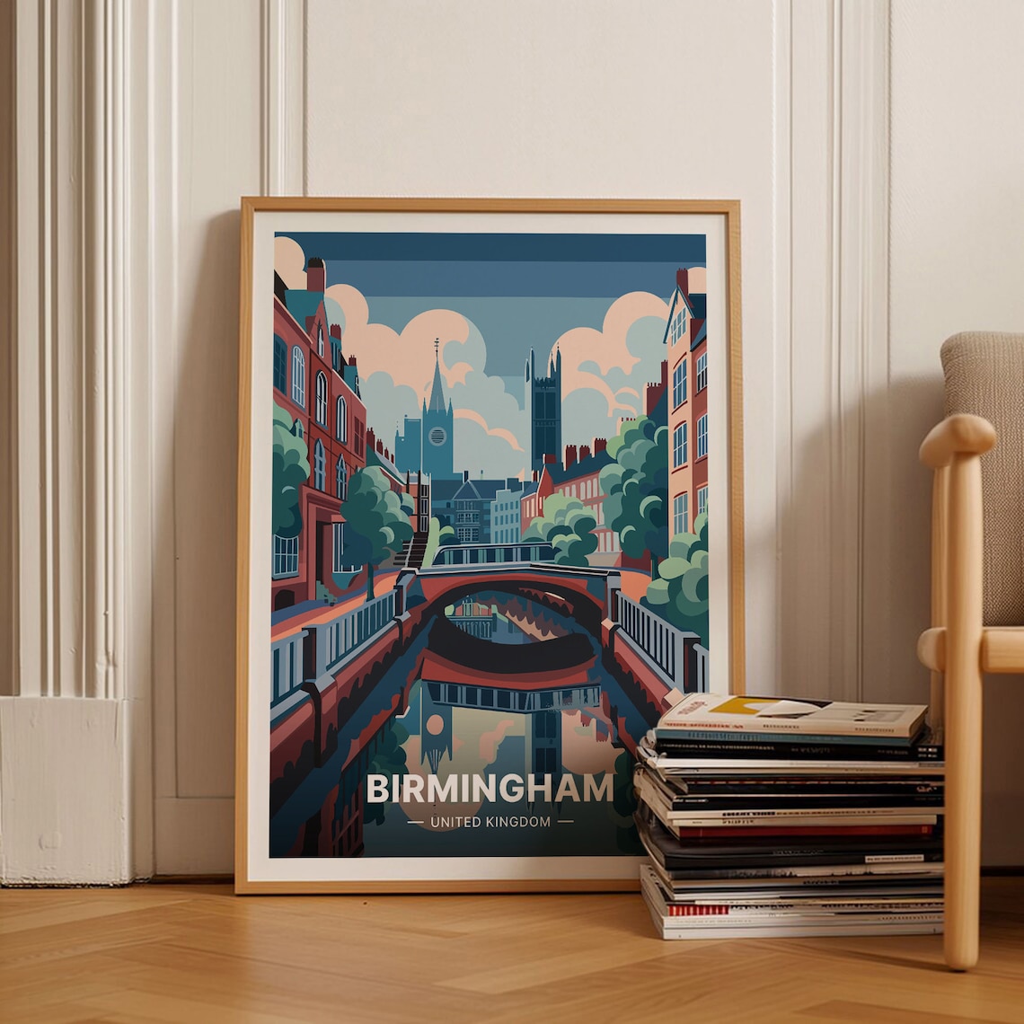 Birmingham Cityscape Travel Poster, United Kingdom