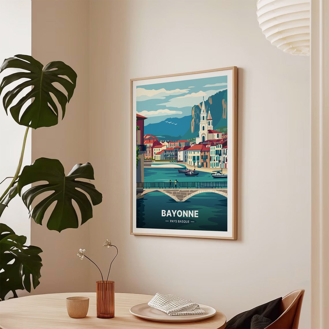 Bayonne Pays Basque Riverside Town Stone Bridge Travel Poster Art - Image 2