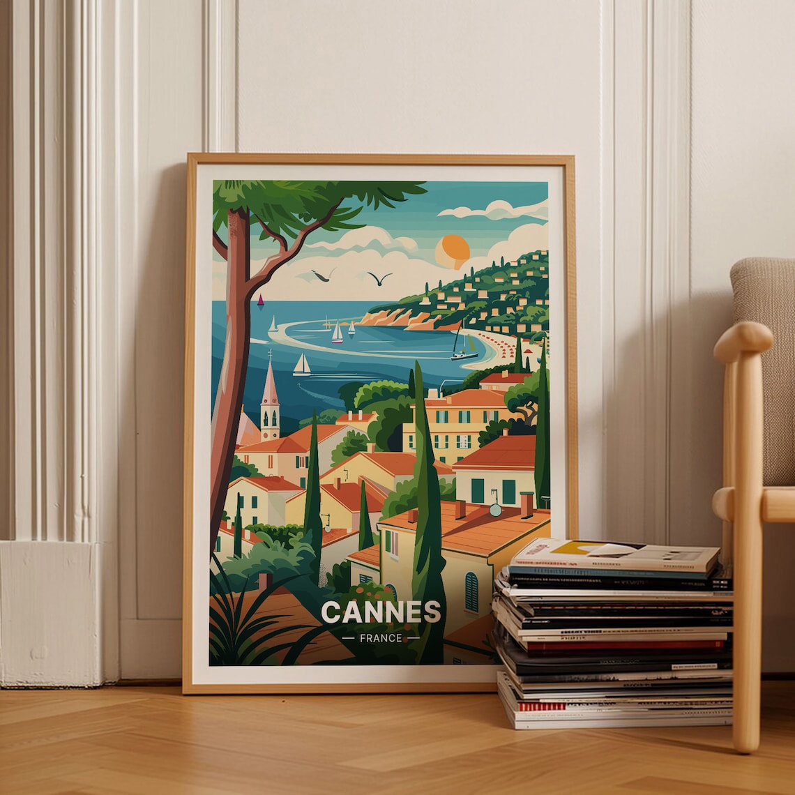 Cannes Mid-Century Modern Travel Poster, French Riviera
