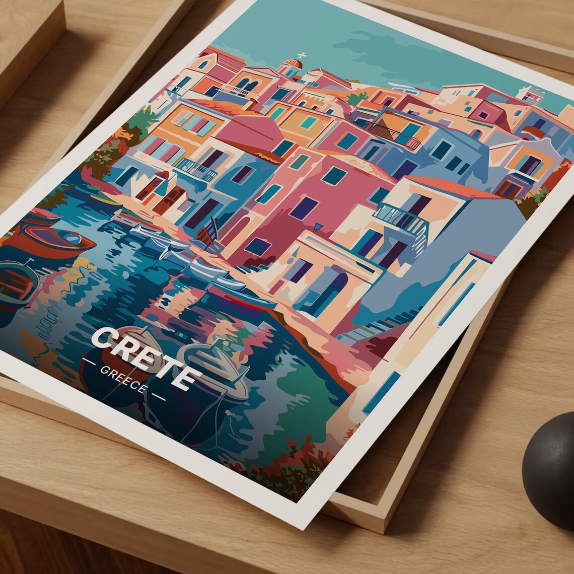 Crete Greece Colorful Harbour Town Boats Mediterranean Travel Poster - Image 3