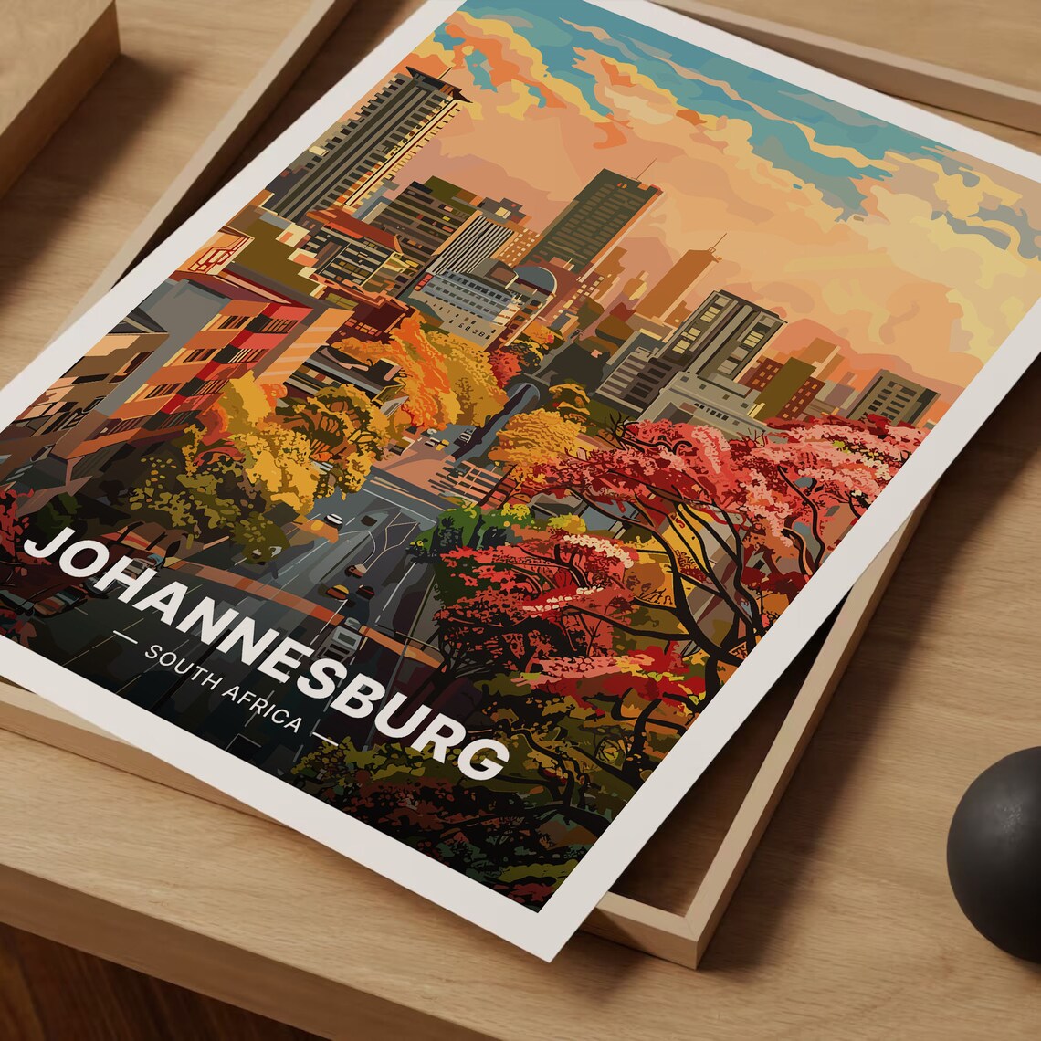 Johannesburg South Africa City Skyline Jacaranda Sunset Travel Poster - Image 3