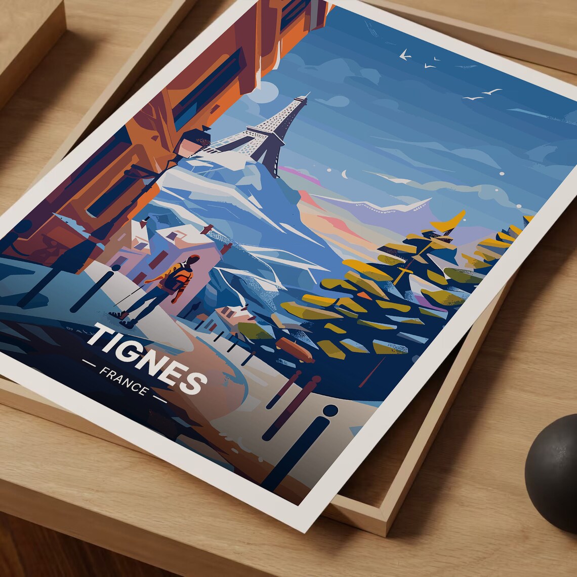 Tignes France Snowy Alpine Resort Village Skier Mountain Travel Poster - Image 3