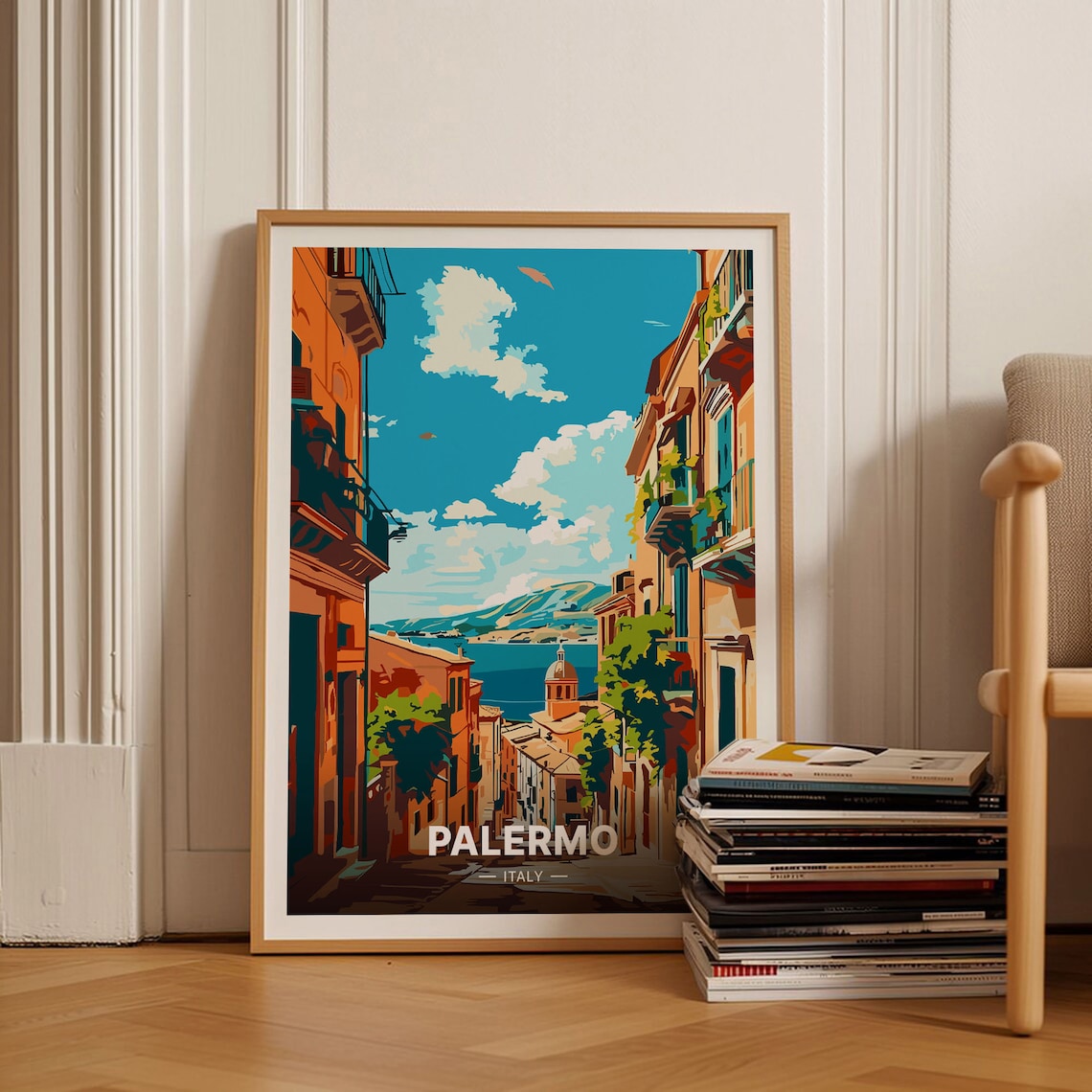 Palermo Italy Travel Poster, Mediterranean Cityscape Decor