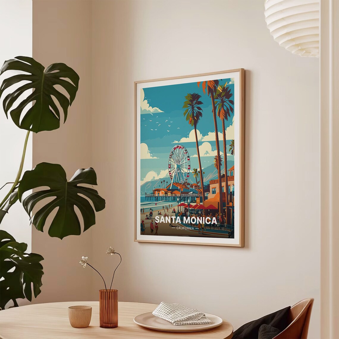 Santa Monica Pier Travel Poster, California Beach Art - Image 2