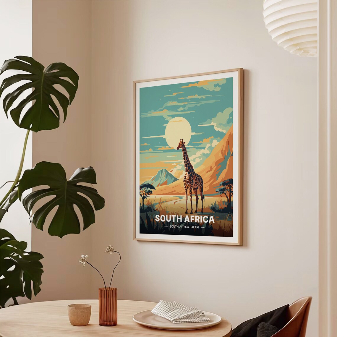 South Africa Safari Giraffe Sunset Plains Vintage Travel Poster - Image 2