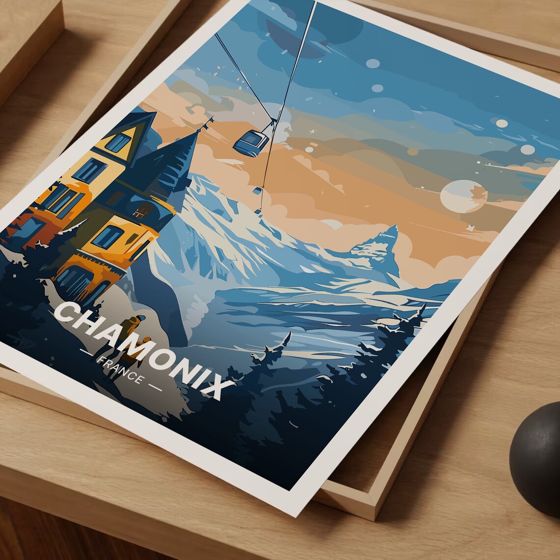 Chamonix Ski Resort Travel Poster, France Winter Landscape - Image 3